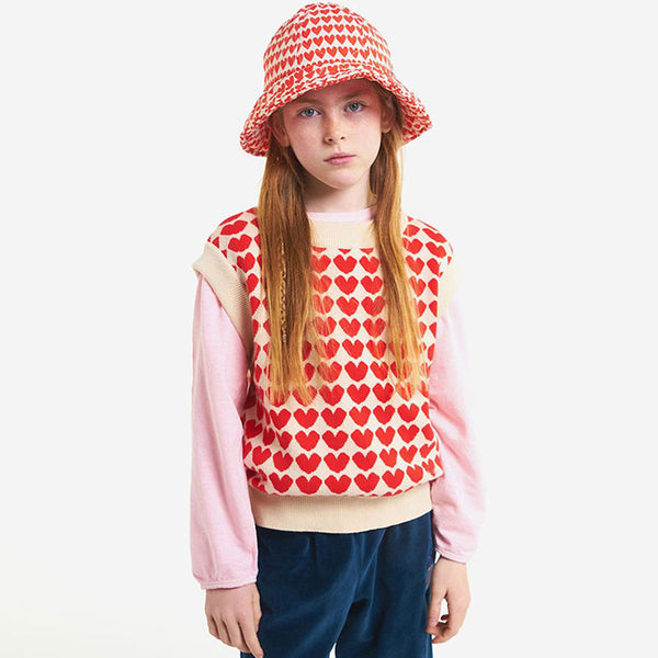 Adorable Heart Jacquard Knit Round Neck Sleeveless Girls Sweater Vest