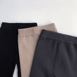 Asymmetric Color Block Striped High Waist Chunky Ribbed Knit Girls Leggings