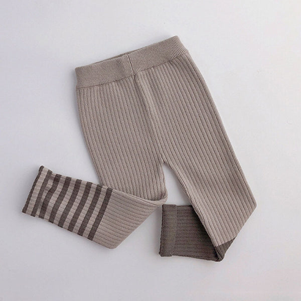 Asymmetric Color Block Striped High Waist Chunky Ribbed Knit Girls Leggings