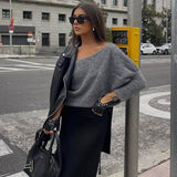 Asymmetrical One Shoulder Bishop Sleeve Knit Draped Oversized Cropped Sweater