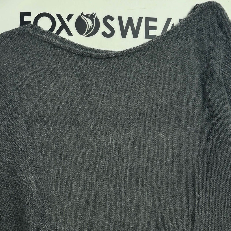 Athflow Roll Trim Crew Neck Drop Shoulder Sheer Knit Oversized Sweater