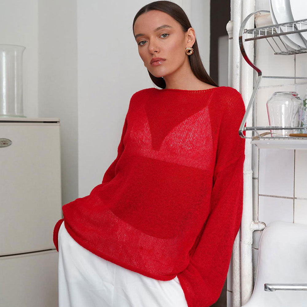 rihka sheer knit pull over cinnamon トップス