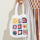 Boho Chic Floral Granny Square Handmade Crochet Knit Tote Bag