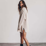 Boho Oversized Open Knit Round Neck Long Sleeve Drop Shoulder Side Split Sweater