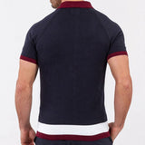 Casual Color Block Stripe Short Sleeve Collared Men Button Up Knit Shirt