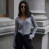 Casual Fringe Trim V Neck Button Down Long Sleeve Ribbed Knit Cardigan