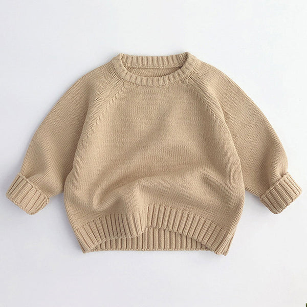 Casual Solid Color Round Neck Raglan Sleeve Kids Pullover Sweater