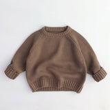 Casual Solid Color Round Neck Raglan Sleeve Kids Pullover Sweater