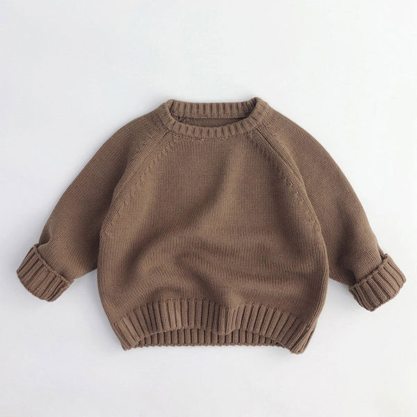 Casual Solid Color Round Neck Raglan Sleeve Kids Pullover Sweater