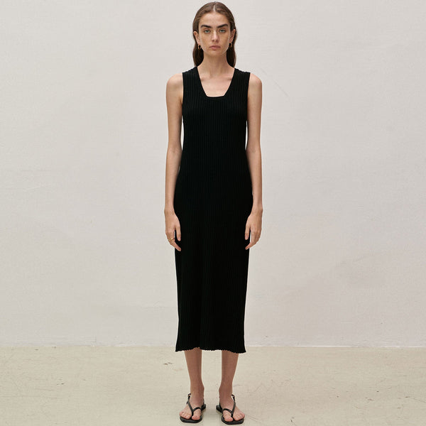 Casual Square Neck Ribbed Knit A Line Summer Midi Knit Tank Dress