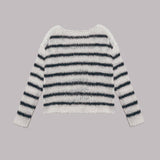 Chic Boat Neck Drop Shoulder Long Sleeve Oversized Black and White Stripe Sweater