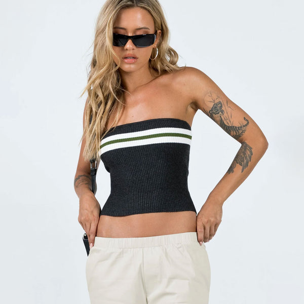 Chic Contrast Striped Pattern Cropped Ribbed Knit Tube Top