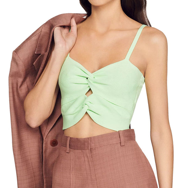 Chic Cutout Twisted Front Sweetheart Spaghetti Strap Rib Knit Fitted Crop Top