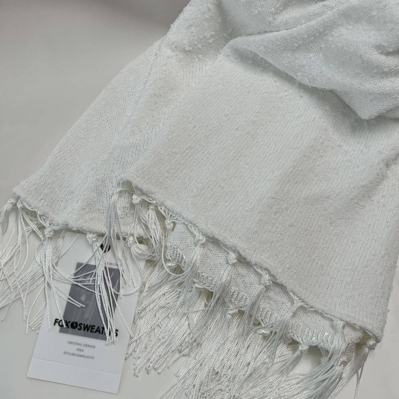Chic Mock Neck Boucle Knit Fringe Fishtail Sleeveless Maxi Sweater Dress