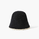 Chic Monochrome Contrast Trim Textured Fleece Knitted Bucket Hat