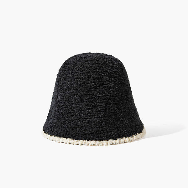 Chic Monochrome Contrast Trim Textured Fleece Knitted Bucket Hat