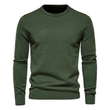 Chic Ribbed Knit Trim Crew Neck Long Sleeve Winter Men Pullover Sweater
