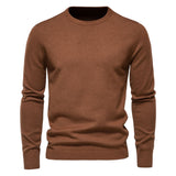 Chic Ribbed Knit Trim Crew Neck Long Sleeve Winter Men Pullover Sweater