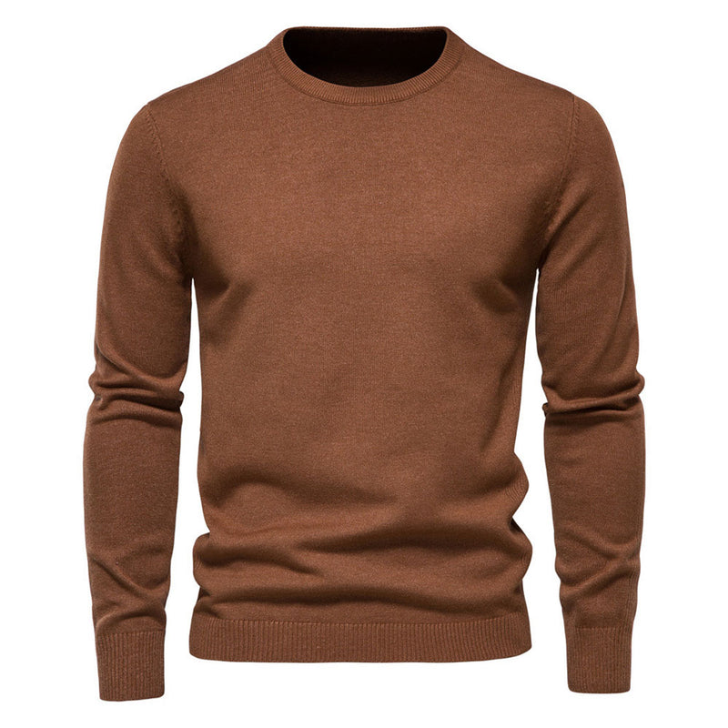 Chic Ribbed Knit Trim Crew Neck Long Sleeve Winter Men Pullover Sweater