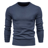 Chic Ribbed Knit Trim Crew Neck Long Sleeve Winter Men Pullover Sweater