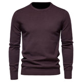 Chic Ribbed Knit Trim Crew Neck Long Sleeve Winter Men Pullover Sweater