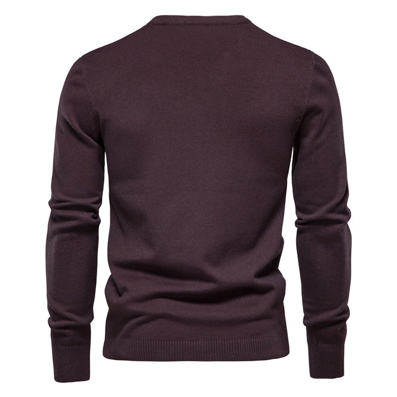 Chic Ribbed Knit Trim Crew Neck Long Sleeve Winter Men Pullover Sweater