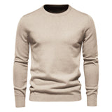 Chic Ribbed Knit Trim Crew Neck Long Sleeve Winter Men Pullover Sweater