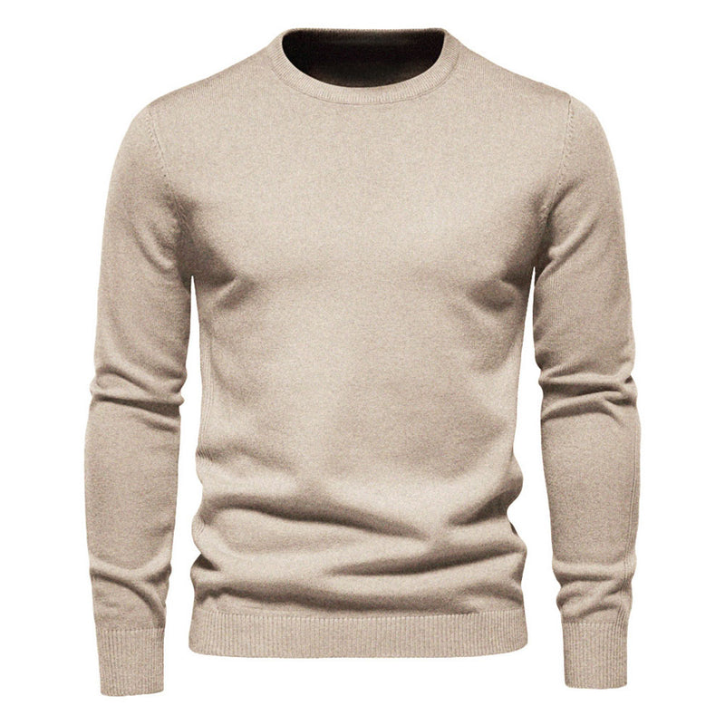 Chic Ribbed Knit Trim Crew Neck Long Sleeve Winter Men Pullover Sweater