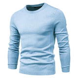 Chic Ribbed Knit Trim Crew Neck Long Sleeve Winter Men Pullover Sweater
