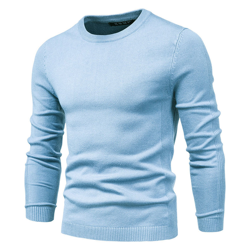 Chic Ribbed Knit Trim Crew Neck Long Sleeve Winter Men Pullover Sweater