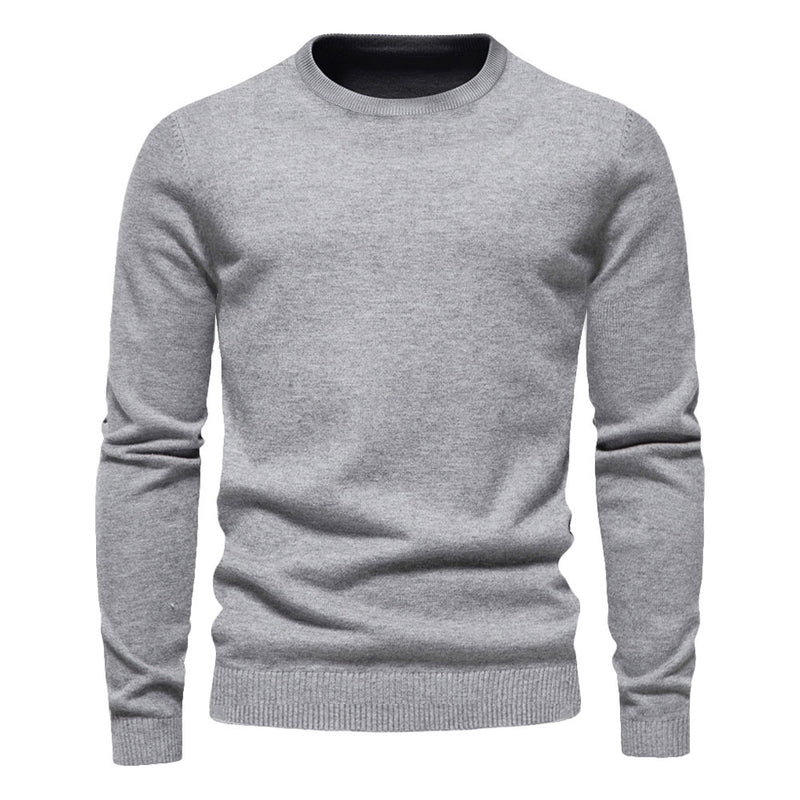 Chic Ribbed Knit Trim Crew Neck Long Sleeve Winter Men Pullover Sweater