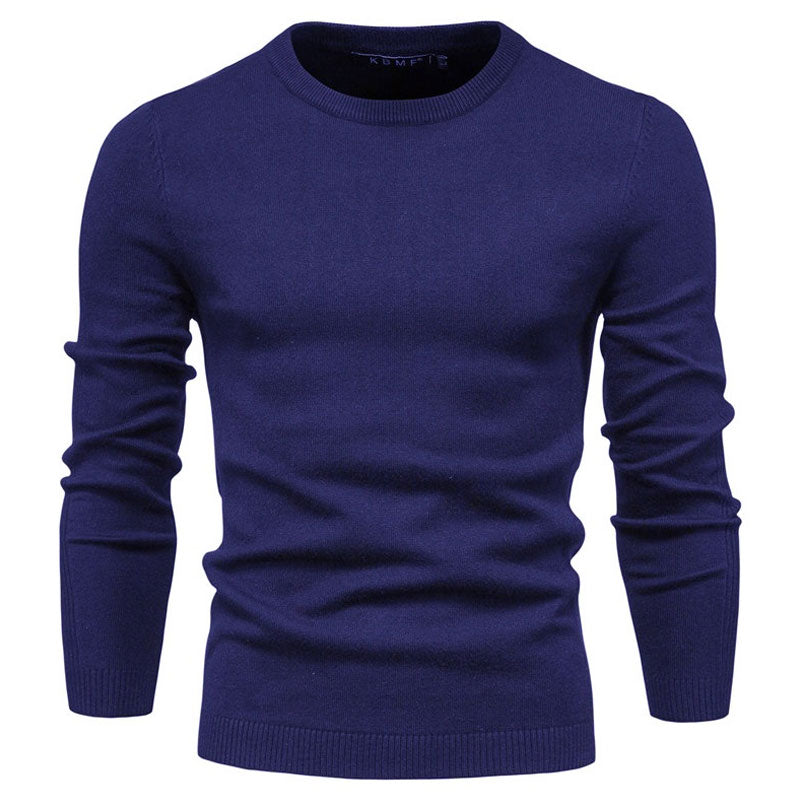 Chic Ribbed Knit Trim Crew Neck Long Sleeve Winter Men Pullover Sweater