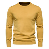 Chic Ribbed Knit Trim Crew Neck Long Sleeve Winter Men Pullover Sweater