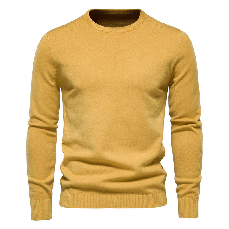 Chic Ribbed Knit Trim Crew Neck Long Sleeve Winter Men Pullover Sweater