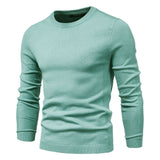 Chic Ribbed Knit Trim Crew Neck Long Sleeve Winter Men Pullover Sweater