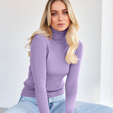 Chic Solid Turtleneck Long Sleeve Ribbed Knit Winter Fitted Pullover Sweater