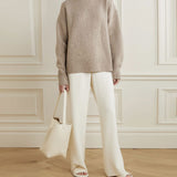 Classic Crew Neck Drop Shoulder Long Sleeve Rib Knit Oversized Cashmere Sweater