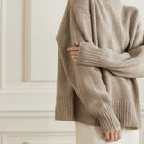 Classic Crew Neck Drop Shoulder Long Sleeve Rib Knit Oversized Cashmere Sweater