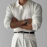 Classic Solid Color Collared Long Sleeve Men Ribbed Knit Sweater