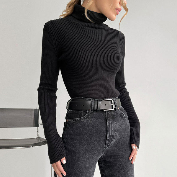 Classic Turtleneck Elongated Long Sleeve Ribbed Knit Winter Pullover Sweater