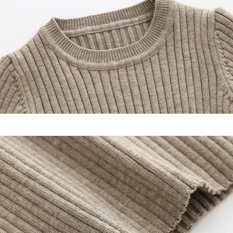 Comfy Crew Neck Ribbed Baby Sweater and Knit Pants and Beanie Hat Matching Set