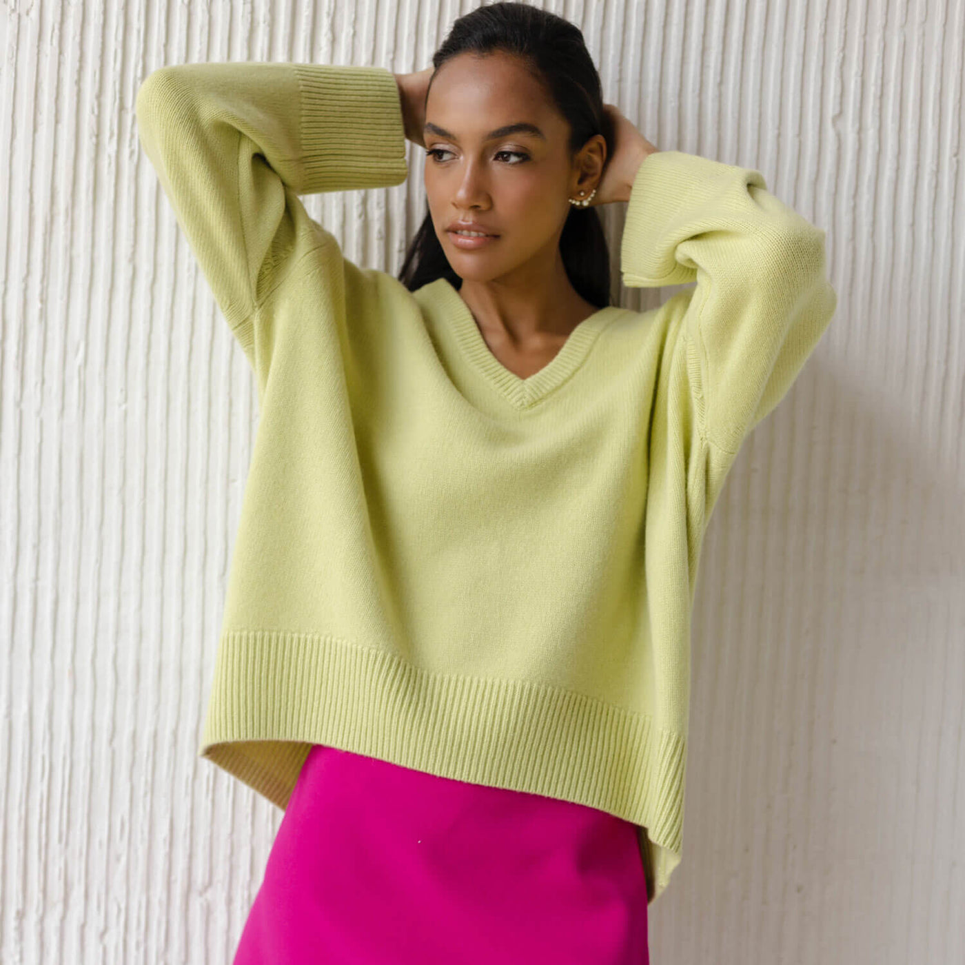 Comfy Oversized Monochrome V Neck Drop Shoulder Long Sleeve