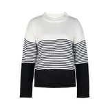 Comfy Round Neck Drop Shoulder Long Sleeve Black and White Striped Sweater