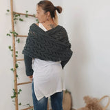 Convertible Off The Shoulder Long Sleeve Crochet Cable Knit Shrug Wrap