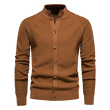 Cool High Neck Long Sleeve Textured Knit Winter Men Button Up Cardigan