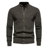 Cool High Neck Long Sleeve Textured Knit Winter Men Button Up Cardigan