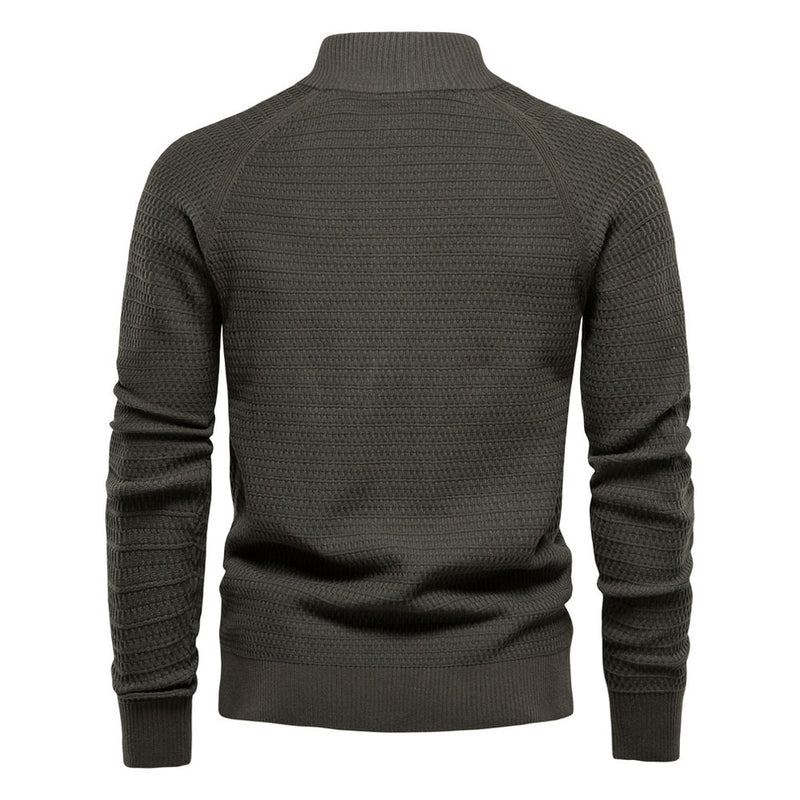 Cool High Neck Long Sleeve Textured Knit Winter Men Button Up Cardigan