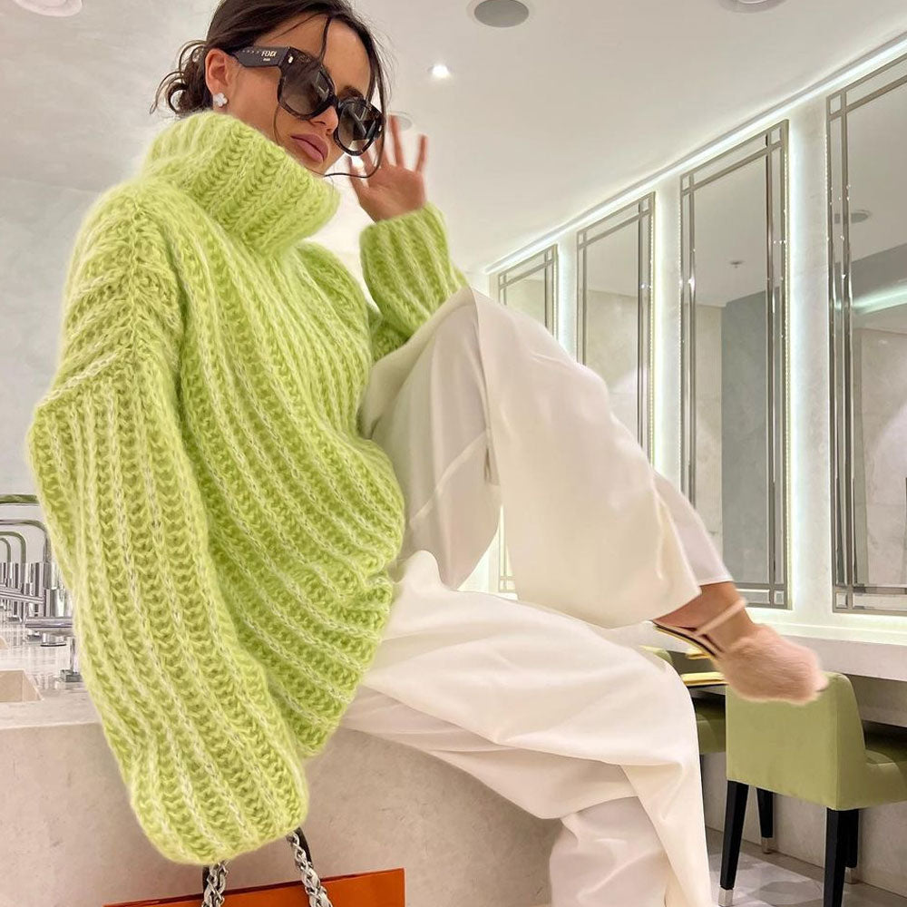 Cozy Brioche Rib Knit Drop Shoulder Bishop Sleeve Oversized