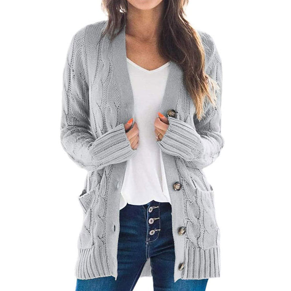 Cozy Chunky Fisherman Cable Knit Front Pocket Button Up Cardigan