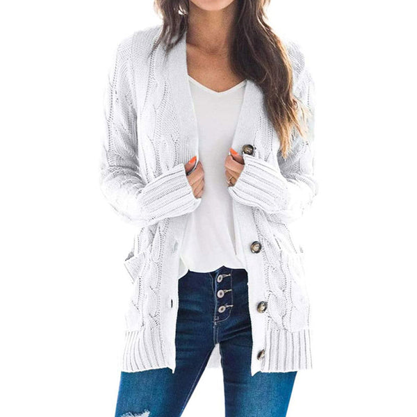 Cozy Chunky Fisherman Cable Knit Front Pocket Button Up Cardigan